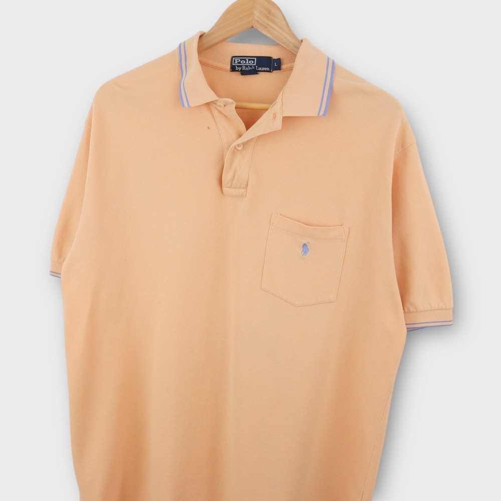 Polo Ralph Lauren Men's Polo Shirt Size Large Peach Orange Pastel Pocket Logo - Picture 2 of 4